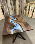 3D Walnut Pearl White & Blue River Epoxy Table – Dining Table / Office Table