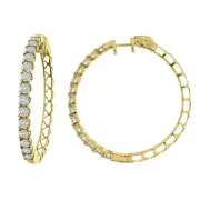Ladies Hoop Earrings 1.50ct Round Natural Diamond 10k Yellow Gold