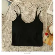 Plain V-Neck Cami Top with Pad in 5 Colors Black - One Size