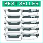 Leak-Proof Glass Lunch Containers, 10-Pack Meal Prep Set with Snap Lock Lids