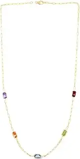 [JewelryWeb] 14k Yellow Gold Multi gemstone Paperclip Chain Bracelet Lobster Clasp Contains 6x4mm Baguette Garnet Peridot Blue topaz Citrine and Amethyst 18 Centimeters Link-Bracelet for Women and Men