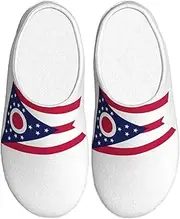 [EdWal] Ohio State Flag print Winter Warm Slippers Indoor Anti-skid Plush Slippers Relaxing at Home for Women Men, Black, 5 UK