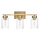 3-Light Bathroom Vanity Light, Modern Brushed Gold Wall Lights with Clear Gla...