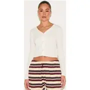 Cream Soft Touch Rib Asymmetric Button Down Long Sleeve Top, Cream