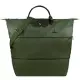 LONGCHAMP LE PLIAGE GREEN系列刺繡短把再生尼龍延展兩用旅行袋 森林綠