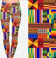 [Generic] African Print Kente Pattern Yoga Leggings, High Waist, Geometric Design, Multicoloured
