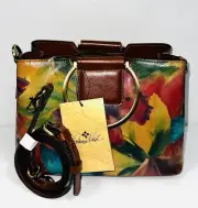 PATRICIA NASH Empoli Satchel Leather Round Handles Crossbody Purse - Butterfly