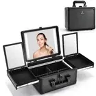 Travel Makeup Case With LED Mirror, Makeup Train Case with Light up Mirror, A...