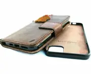 Genuine Leather case for Iphone 15 14 13 12 16 Pro Max Wallet Book XR Decorated