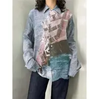 在飛比找ETMall東森購物網優惠-原創設計寬松型長袖印花襯衫真絲