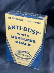 Vintage ANTI-DUST White Dustless Chalk No. 1402 Binney-Smith Box of 12 NEW