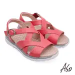 【A.S.O 阿瘦集團】機能休閒 輕穩氣墊鞋壓紋牛皮休閒涼鞋(桃粉紅)