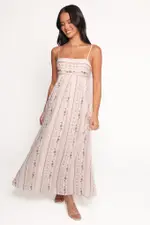 [PUP71] Amaris Maxi Dress - Ivory Mauve Floral M Pink