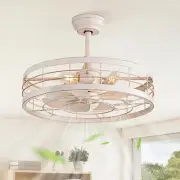 22 Inch Caged Ceiling Fan with Light, Bladeless Industrial Ceiling Fan with Remo