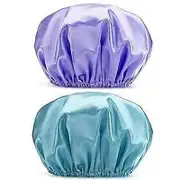2PCS Shower Cap Bathing Cap Waterproof Shower Cap Elastic Waterproof Shower Caps for Ladies Spa Salon Purple+Dark Blue