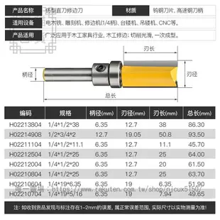 木工修邊刀1/4柄雙刃直刀修邊機頭雕刻機開槽刀具電木銑銑刀