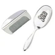 2pc Silver Shiny Teddy Bear Design Baby Brush & Comb Set Newborn Baptism Gift