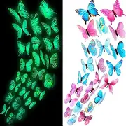 48 Pieces Glow in The Dark Butterflies for Ceiling 3D Butterfly Decal Sticker Wall Decor DIY Adhesive for Room Nursery Living Room Luminous Realistic Home Garden(Purple and Blue)