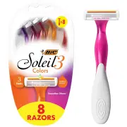 BIC Soleil Smooth Colors Women'S Disposable Razors 3 Blades, 8 Count