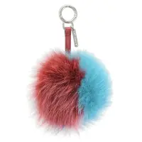 在飛比找momo購物網優惠-【FENDI 芬迪】立體撞色毛球造型扣環雙吊飾鑰匙圈(紅藍)