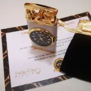 24k Gold Plated White Lighter Double Flame Jet Cigar Light Built in Clock Gift