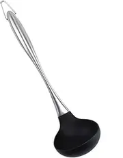 Ciieeo Silicone Cooking Spoon with Stainless Steel Handle Nonstick Heat Resistant Kitchen Utensil for Mixing Serving Draining Black