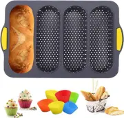 "Silicone Loaf Pan with Baguette Mold & Muffin Cups"