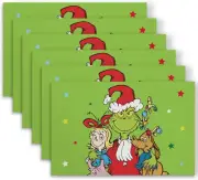 Set of 6 Christmas Table Placemats, Green Xmas Placemats for Dining Table Decor,