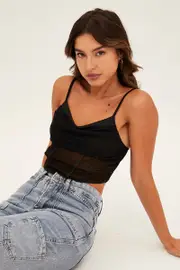 Black Mesh Sleeveless Cami Top - Size S, Women's Tank