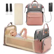 Changing Bag with Changing Station Baby Bag with Built-in USB Charging Port and Large Capacity Stroller Straps Pink