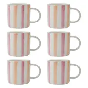 6PK Mikasa Stoneware Coffee Mug Tea/Milk Cup Drinkware 380ml Pink & Red Stripe