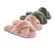 AUSTRALIAN SHEPHERD® UGG Women Crossover Fluffy Slides Linty Limited Edition - Khaki / AU Ladies 11 / AU Men 9 / EU 42