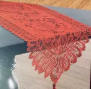 Table runner, red lace, 13 x 48, new with a paper tag, never opened or used