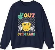 [Generic] Peace Out 5th Grade Graduation Last Day School Fifth Grade Sweatshirt for Adults Crew Neck Long Sleeve Pullover