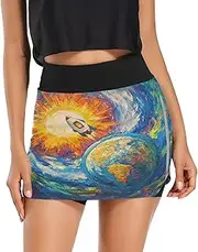 [RPLIFE] Painting Earth Rockets Ship Blue Women Sport Skort, Lady Golf Skirts, Ladies Small Golf Skirt