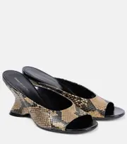 [Dries Van Noten] Dries Van Noten Snake-effect leather mules AU 6.5 beige