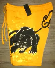 MENS ED HARDY PANTHER GOLD YELLOW DRAWSTRING SWEAT SHORTS SIZE M