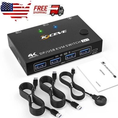 4K@60Hz KVM Switch 2 in 1 out Displayport DP KVM Switcher with 4 USB 3.0 Port US