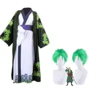 Anime Roronoa Zoro Cosplay Costume Wano Kuni Country Kimono Robe Full Suit + Wig