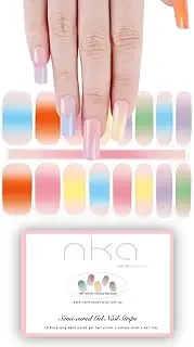 NKA Semi Cured Gel Nail Polish Strips -16 Extra Long Double Ended Nail Wraps Stickers -UV Lamp Curing Nail Strip -Ombre Rainbow