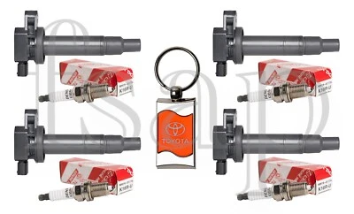 Set of 4 Denso Spark Plug + 4 Ignition Coil 2000-2005 Toyota Echo + Keychain (for: Toyota)