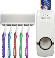 Wall Mounted Automatic Toothpaste Dispenser &Toothbrush Holder (White)