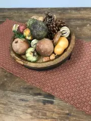 New Primitive Colonial TAN RED TABLE RUNNER Woven Coverlet Topper 54"