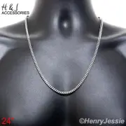 24"Stainless Steel 3mm Silver Classic Franco Box Cuban Curb Chain Necklace