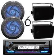 Marine Bluetooth CD Radio, Antenna, 2x 5.25" 180W LED + 2x 3.5'' Black Speakers