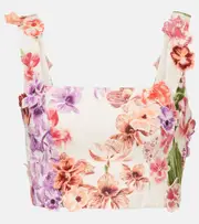 [Agua by Agua Bendita] Agua by Agua Bendita Amanda floral-appliqué linen crop top UK 10 multicoloured