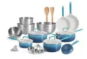 Ceramic Classic 25 Piece Nonstick Aluminum Cookware Set, Blue