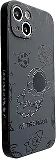 Yonds Queen Cute Case for iPhone 15, Cool Cartoon Astronaut Rocket Moon Space Design Stylish Soft TPU Bumper Shockproof Anti-Slip Protector Fashion Case (Fly Black, iPhone 15)