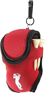 Golf Ball Carry Bag with Clasp Holds 2 Balls & Tees Trouser Attachment Red