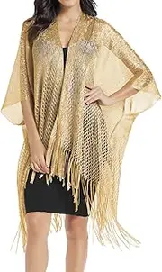 [Rheane] Womens Large Metallic Shawls and Wraps Kimono Cardigan